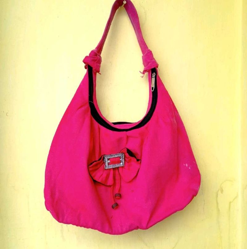 Bright Pink Hobo Bag with Embellishment