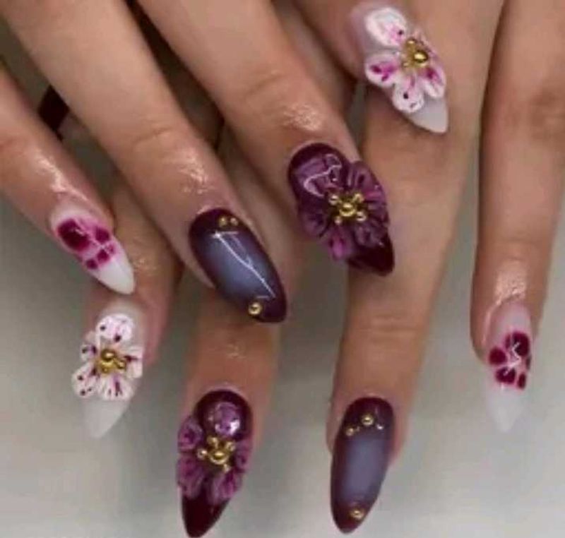 3D Flower Embellished Nails