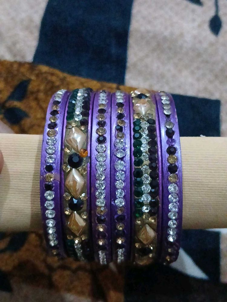 Purple Embellished Bangles Set
