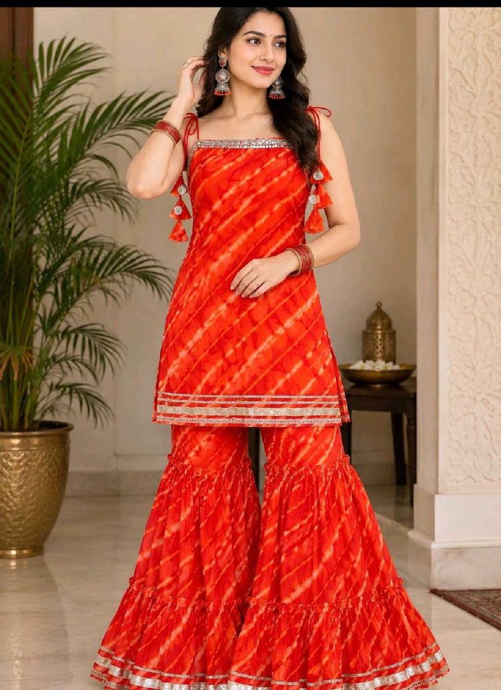 Vibrant Orange Striped Blouse with Tassels