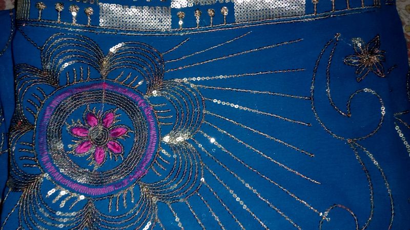 Sky Blue Synthetic Georgette Saree