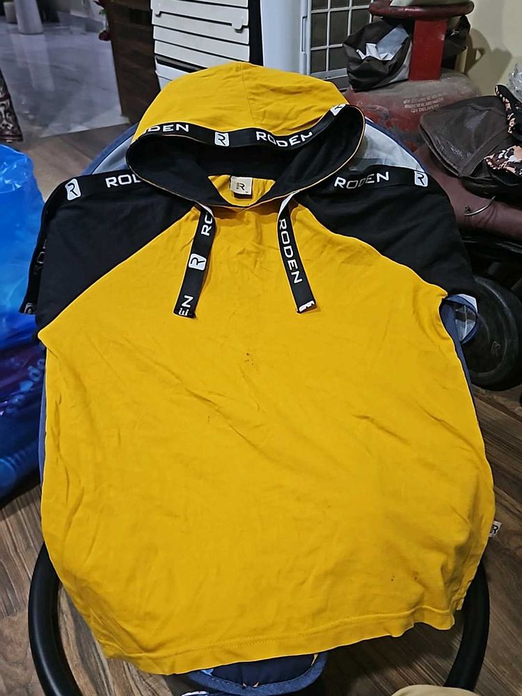 Yellow Hoodie Half Sleeve Tshirt
