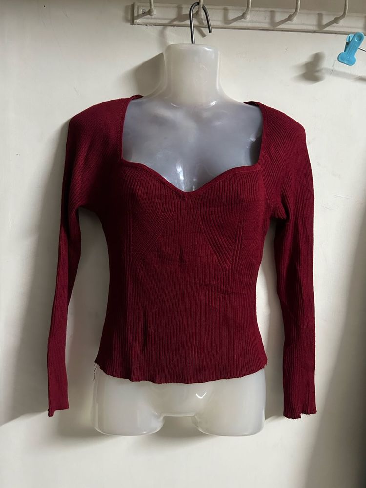Chic Ribbed Sweetheart Neckline Top