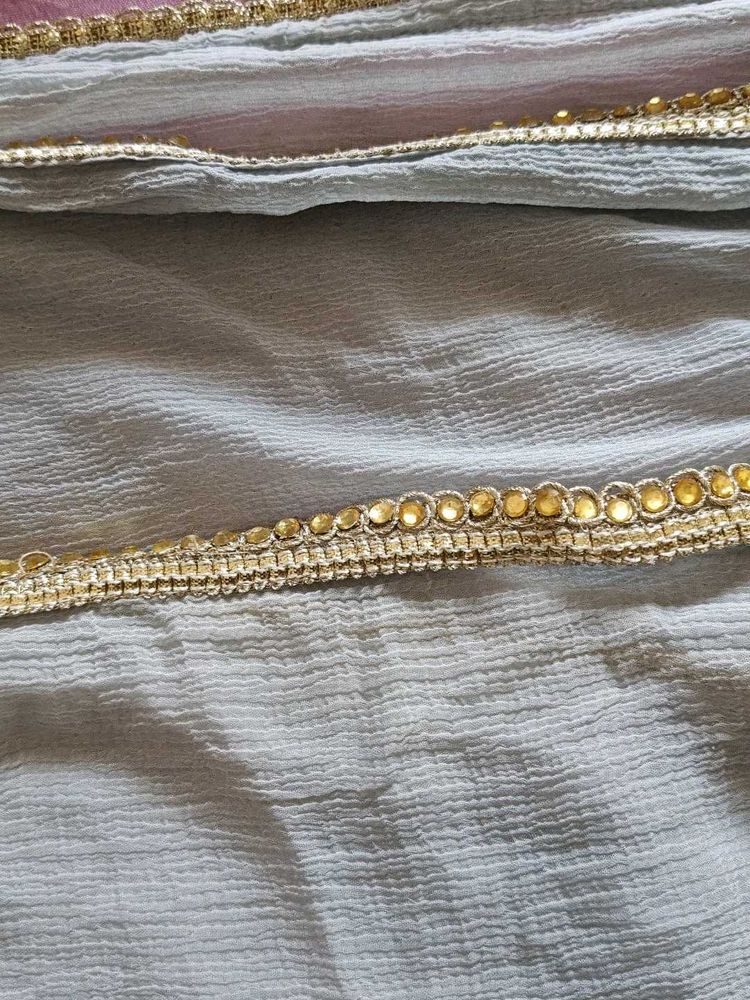 Light Grey &amp; Gold Trim Dupatta