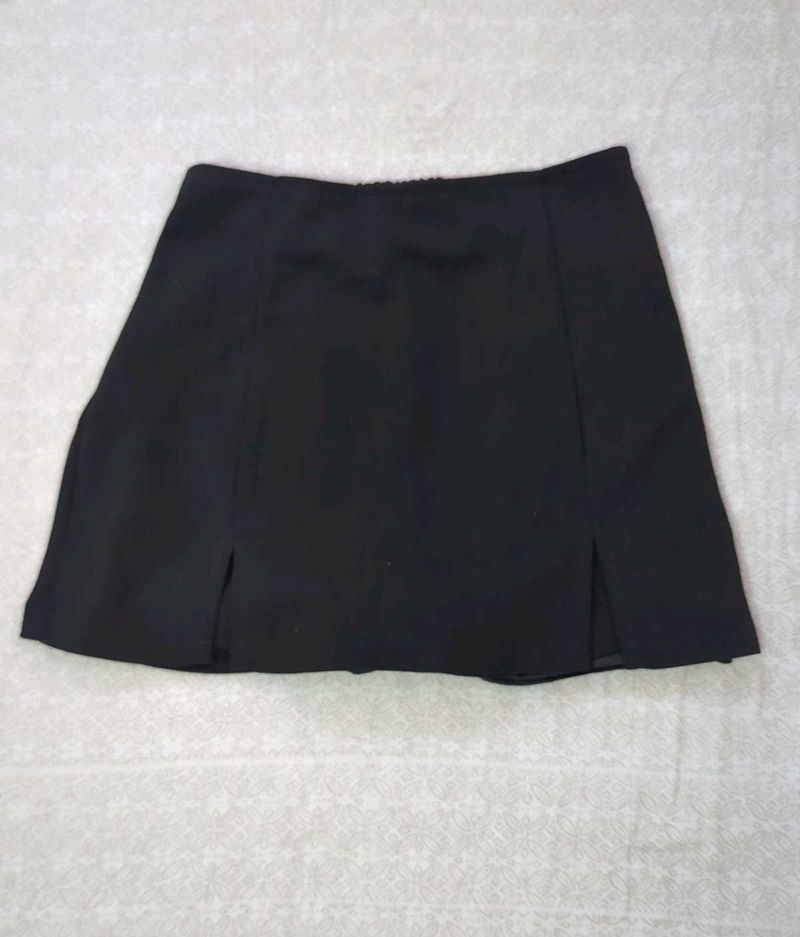 Black A-Line Mini Skort with Slits