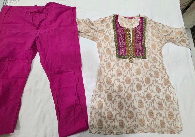 Beautiful Cream &amp; Pink Kurta Set