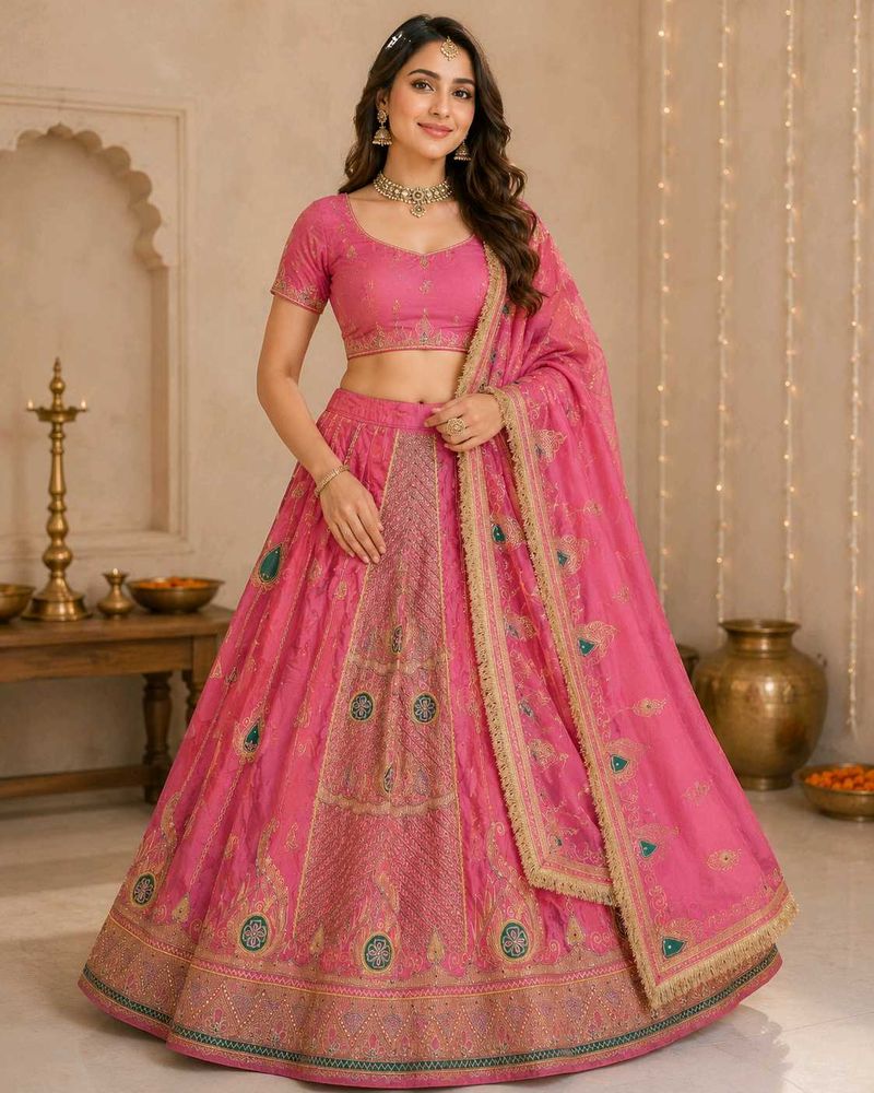 Elegant Pink Silk Lehenga Set