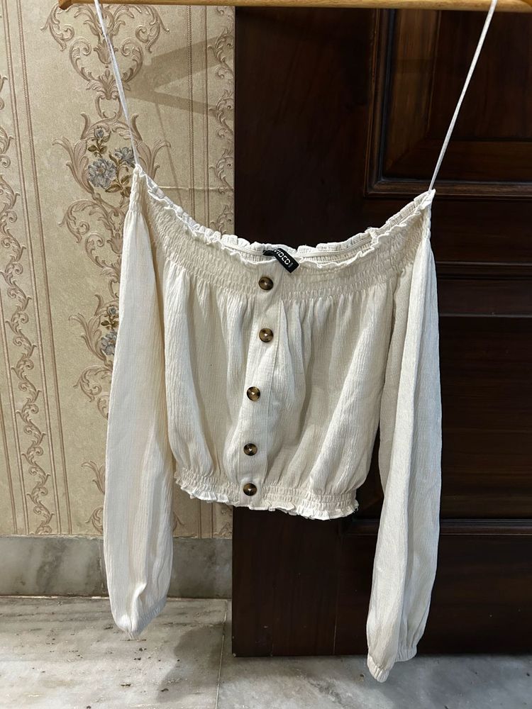 Chic Off-Shoulder Smocked Crop Top