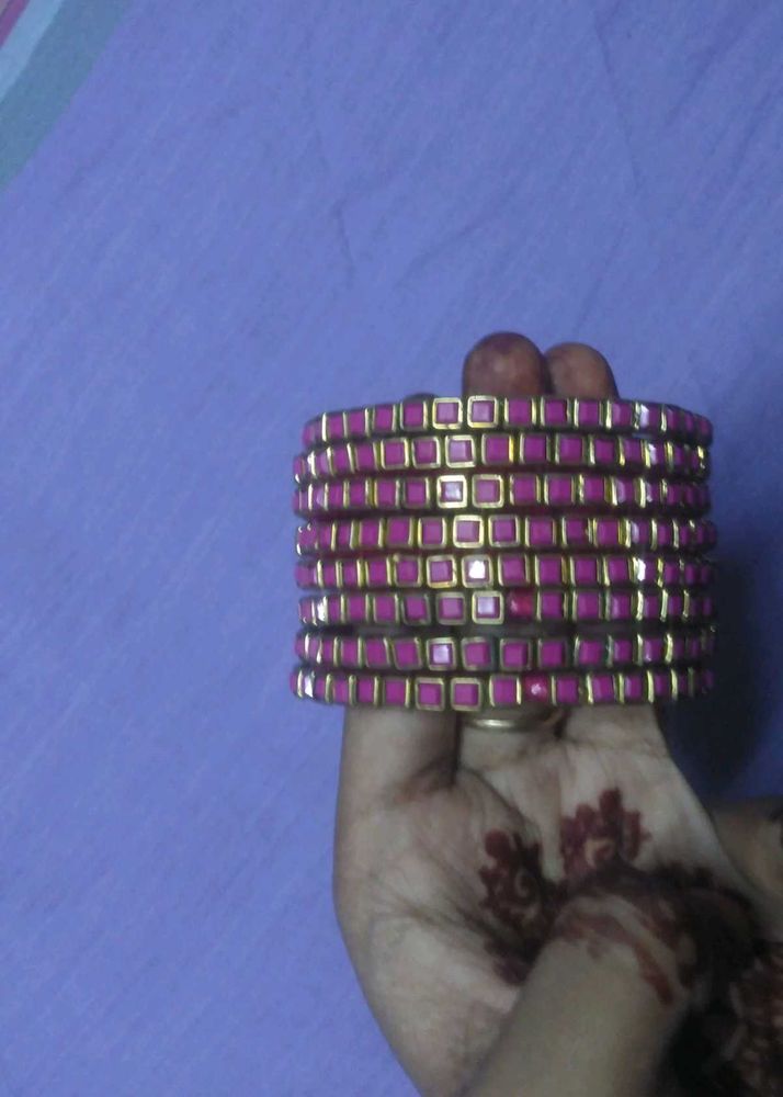 Pink kundan silk thread Bangle Set