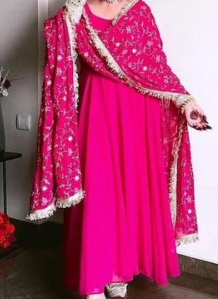 Beautiful Pink Ethnic Gown with Embellished Sleeve