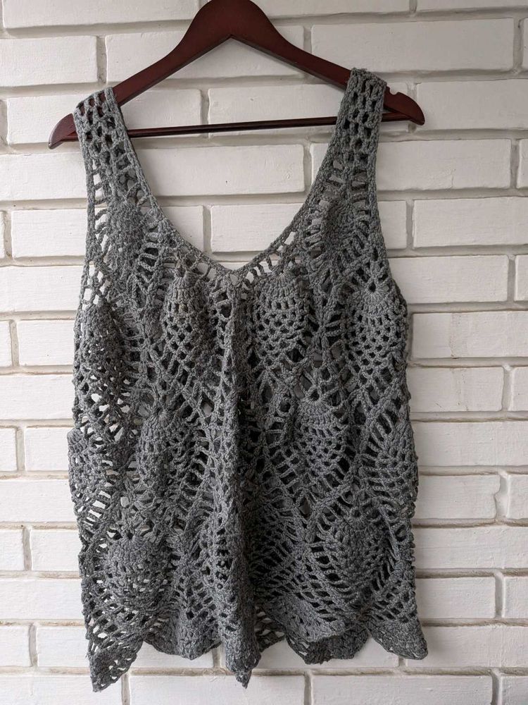 Grey Crochet V-Neck Tank Top