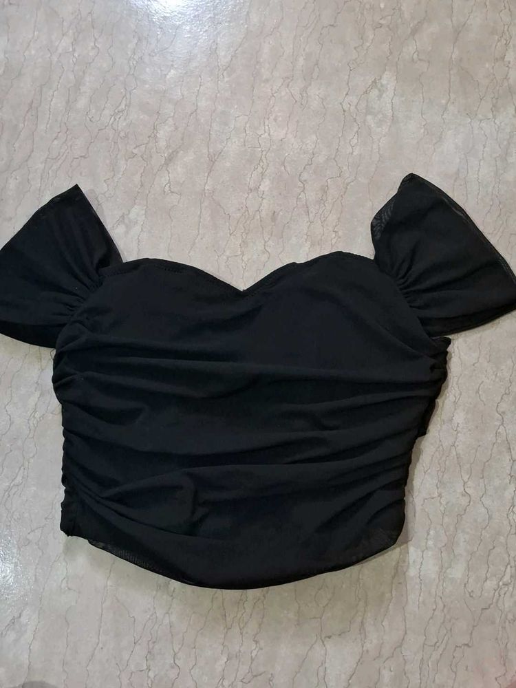 Chic Black Ruched Off-Shoulder Top