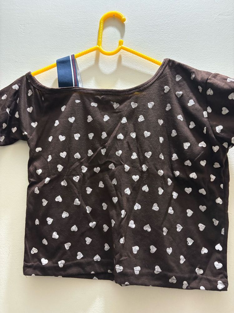 Brown Heart Print Tee