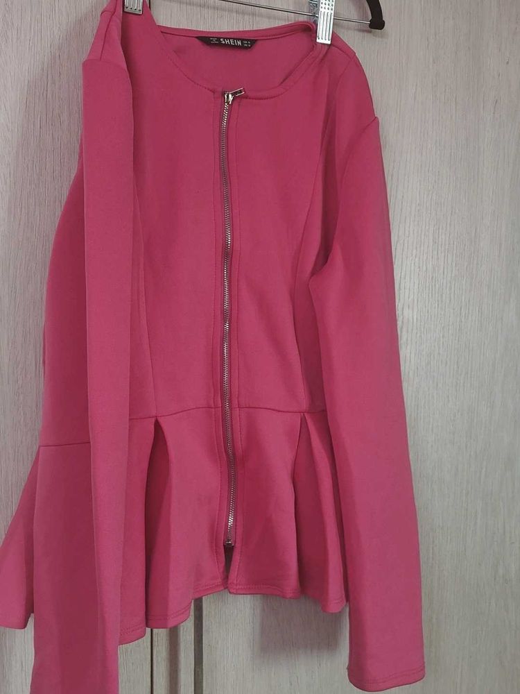 Shein Pink Peplum Zip Jacket