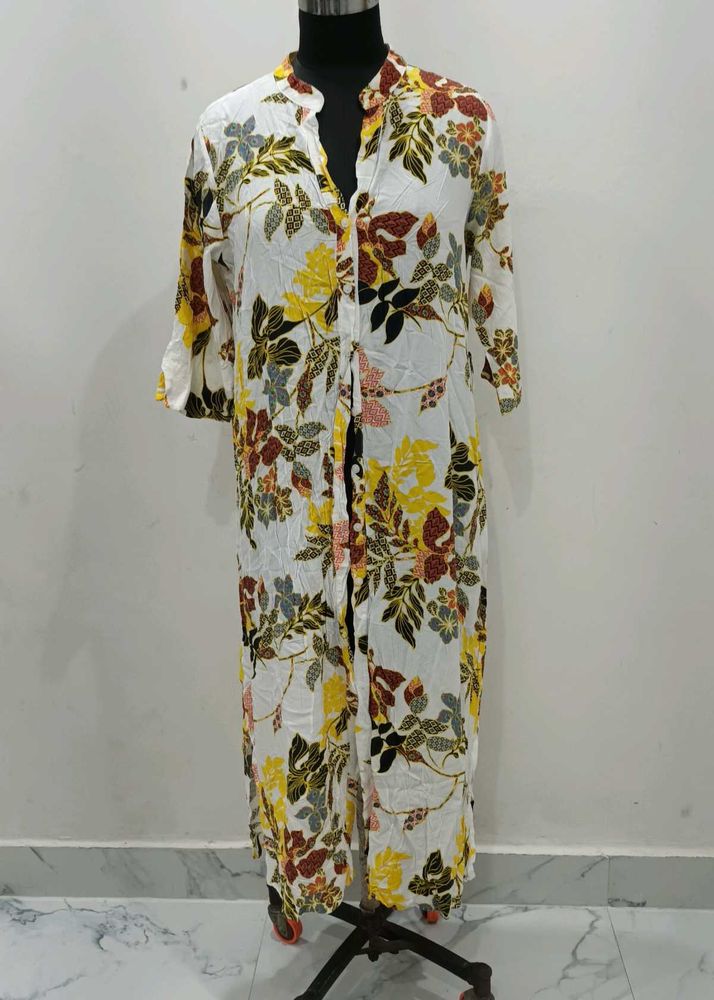 Chic Floral Print Long Kurta