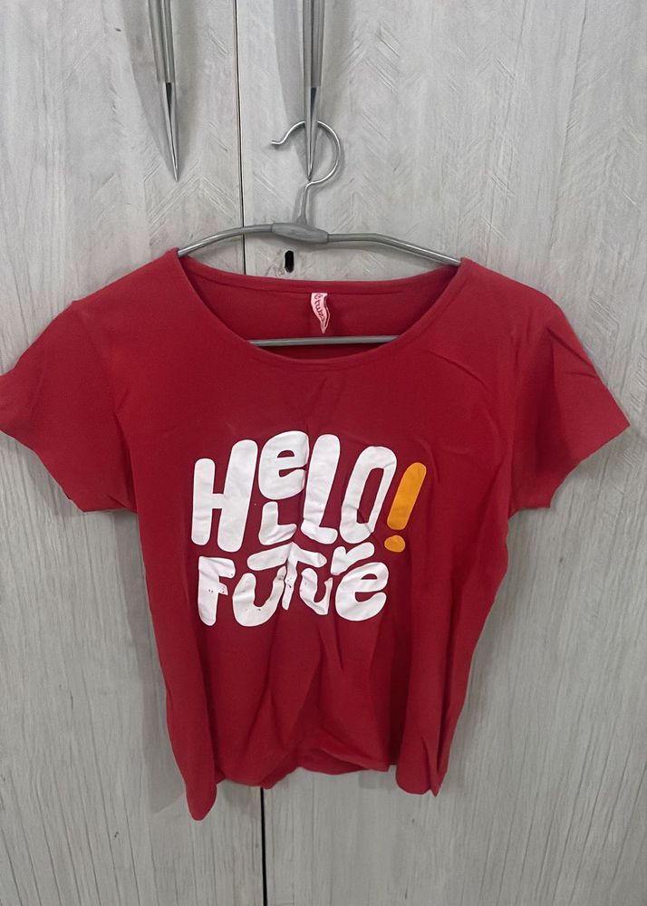 Red "Hello Future" Graphic T-Shirt