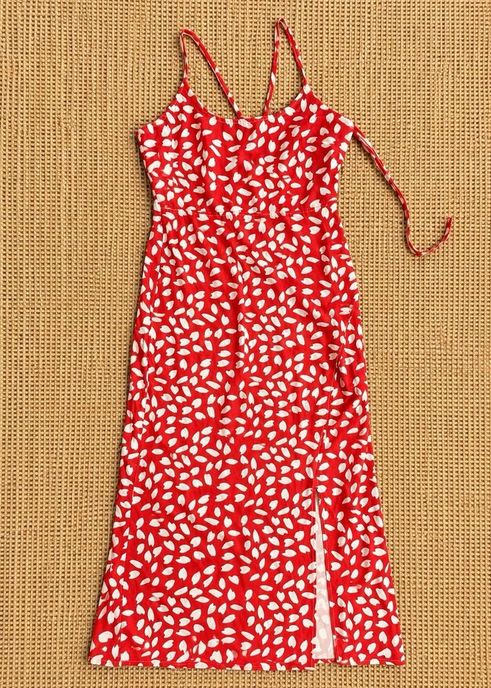 Red Floral Print Midi Dress