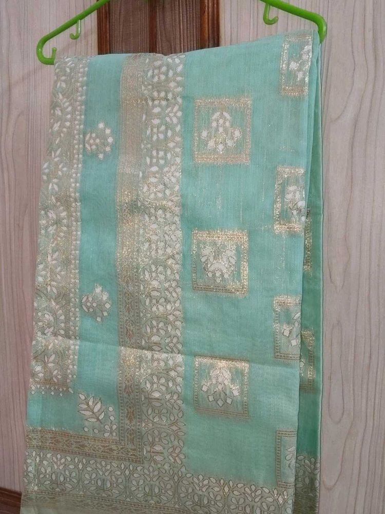 Elegant Mint Green Saree with Gold