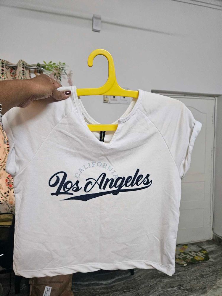 Teamspirit Women's White Los Angeles Graphic Crop