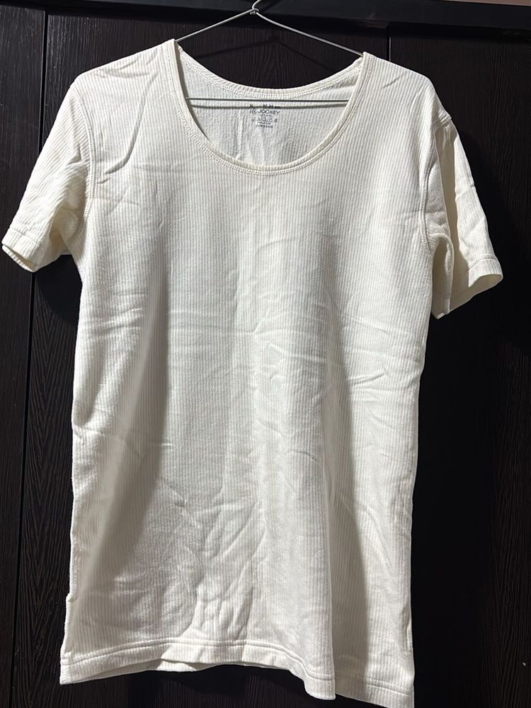 White Ribbed Short Sleeve Top