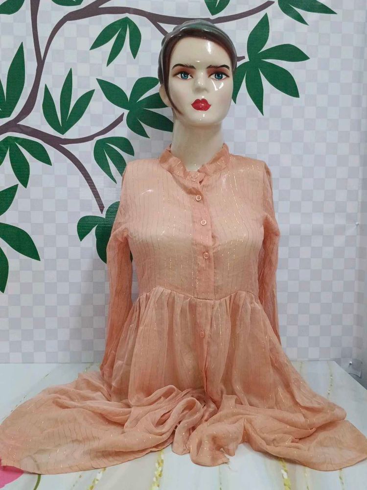 (1059)Peach Tunic Dress