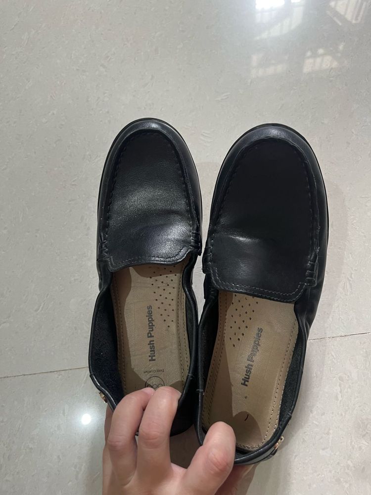 Hush Puppies Black Leather Loafers