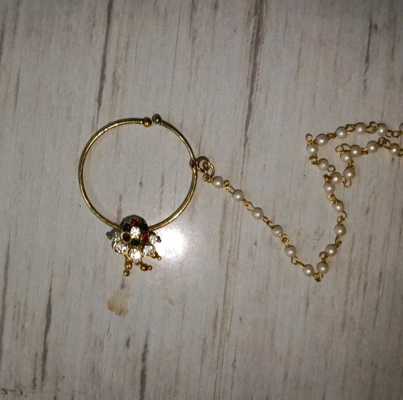 Exquisite Pearl Chain Nose Ring with Embellishment