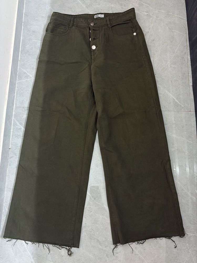 Olive Wide Leg Cropped Jeans