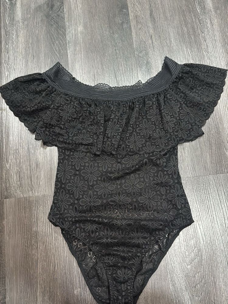 Black Lace Off-Shoulder Bodysuit