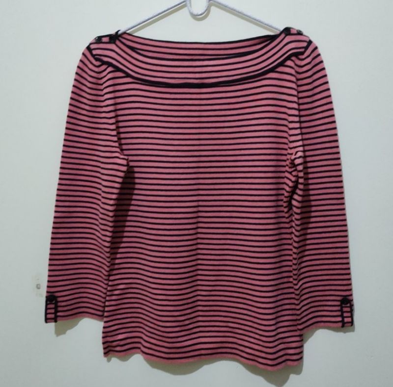 Hillard and Hanson pink black stripes boat neck