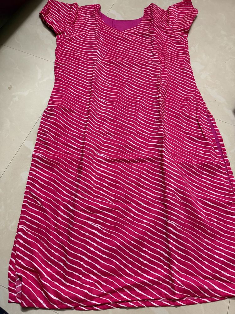 Beautiful Pink Kurta with White Stripes