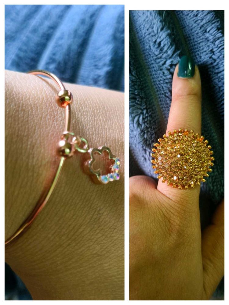 Sparkling Rose Gold Charm Bracelet &amp; Ring Set