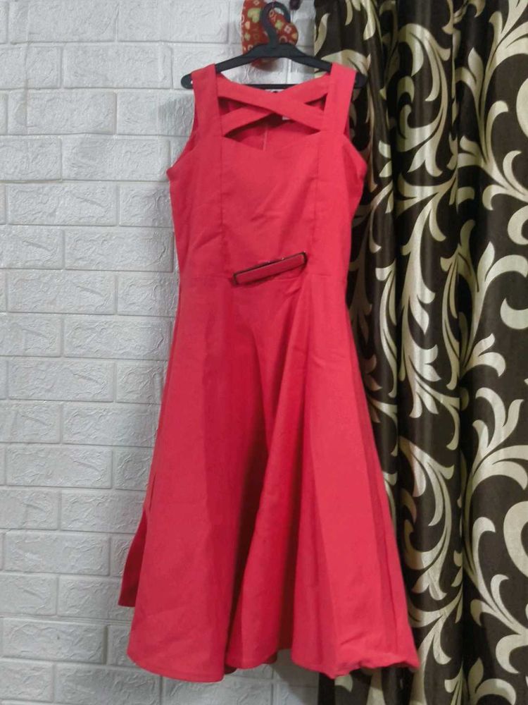 Chic Red Fit and Flare Dress
