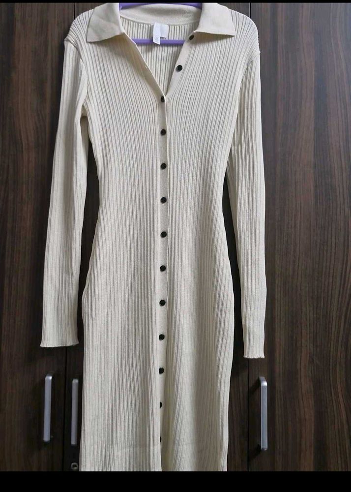 H&amp;M Ribbed Button-Up Knit Dress