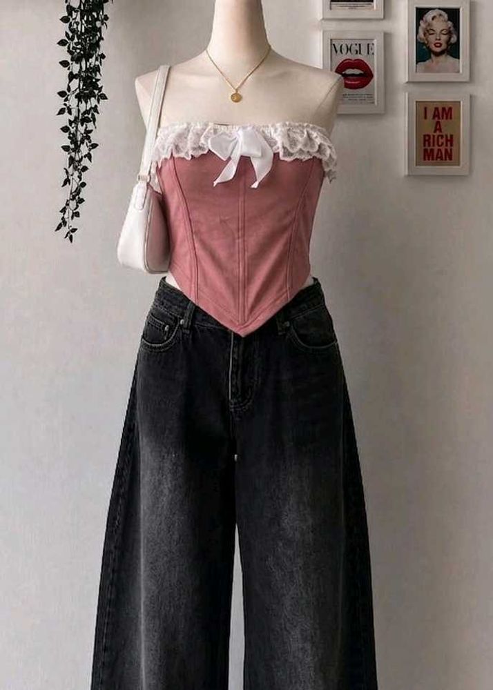 Cute Corset Top with Lace Trim