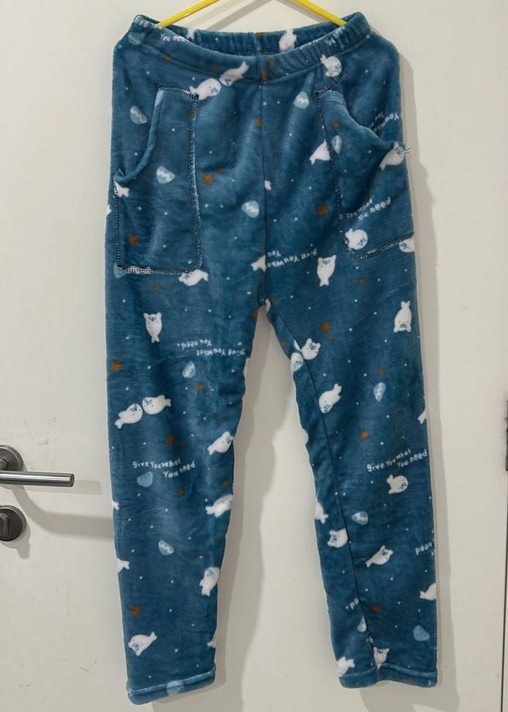 Blue bear and stars fleece warm pyjama