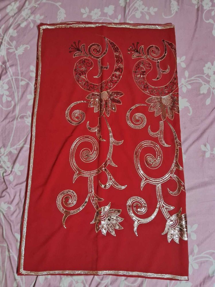 Red &amp; Gold Embellished Saree