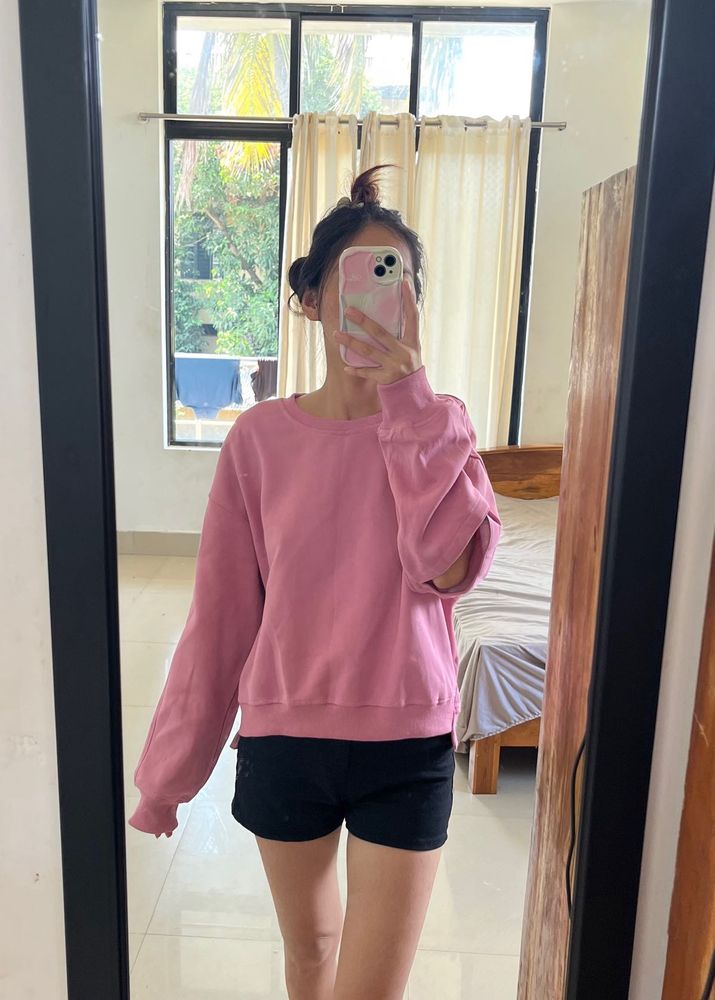 Pink Cut-Out Sleeve Sweatshirt