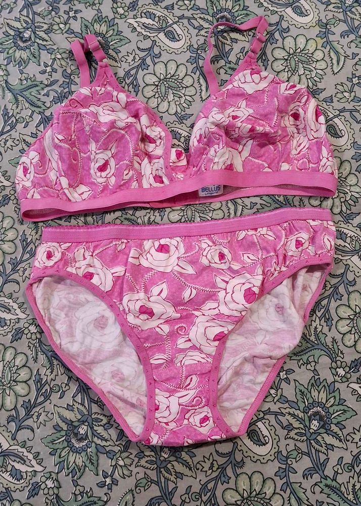 Pink Rose Print Bra and Panty Set