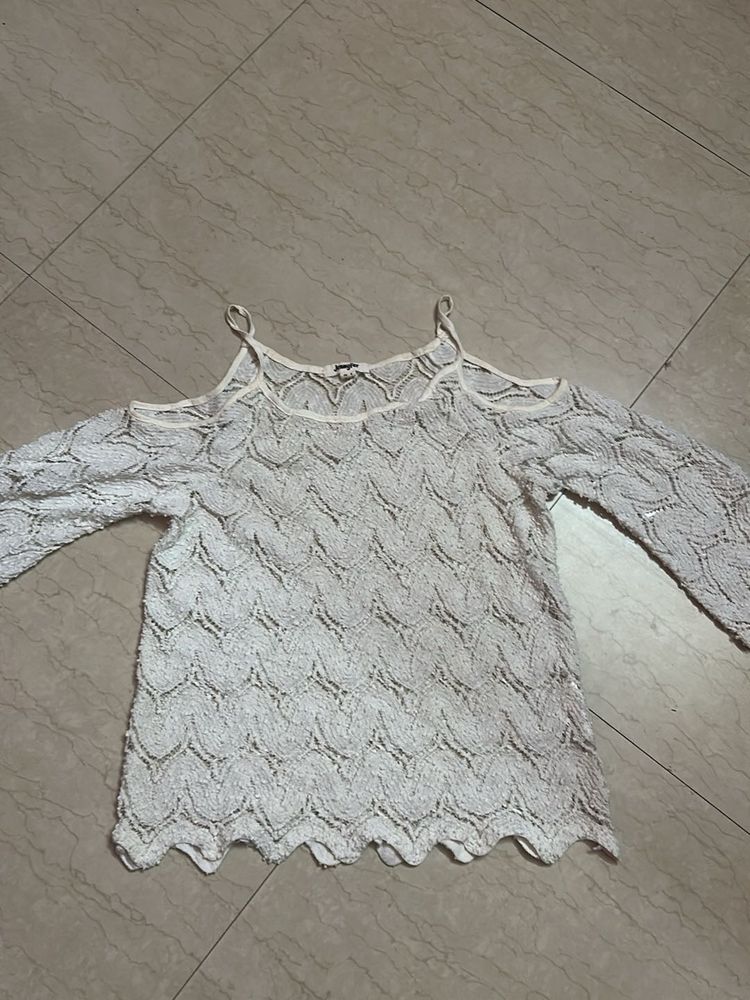 Chic White Cold Shoulder Lace Top