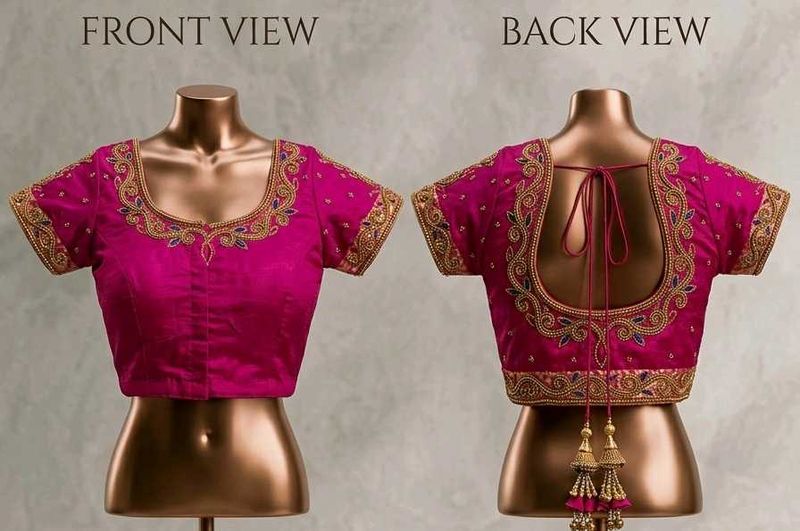Heavy Aari Work Pink Silk Blouse