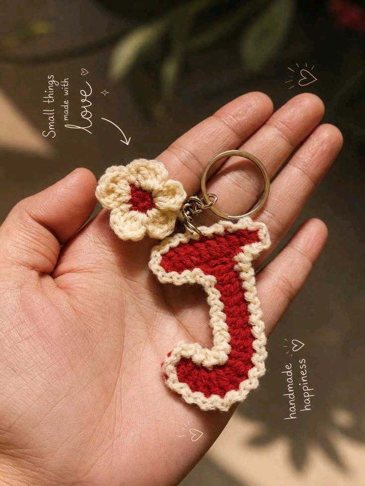 Crocheted Letter Keychain with Flower Charm