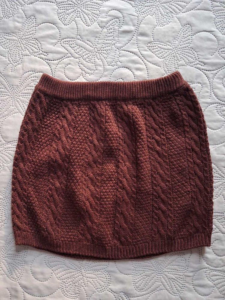 Brown Cable Knit Mini Skirt