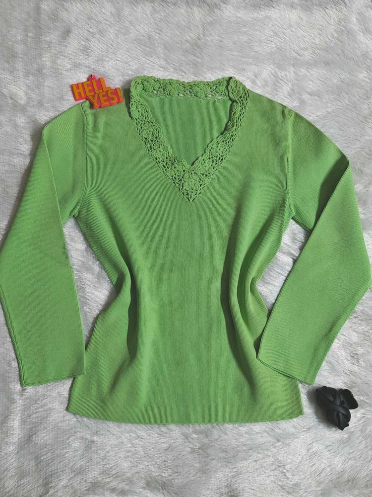 Lime Green V-Neck Knit Top