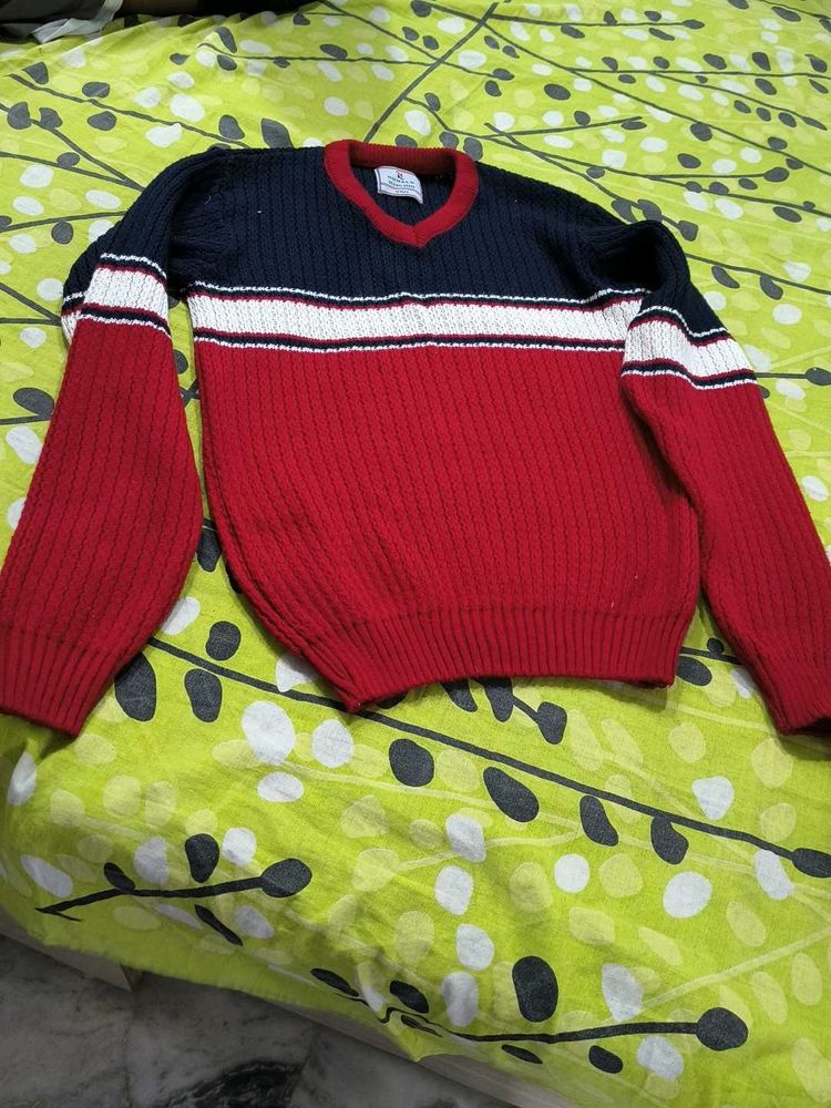 V-Neck Striped Knit Sweater