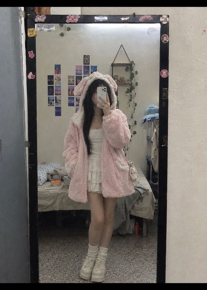 Cute Pink Bunny Fleece Jacket