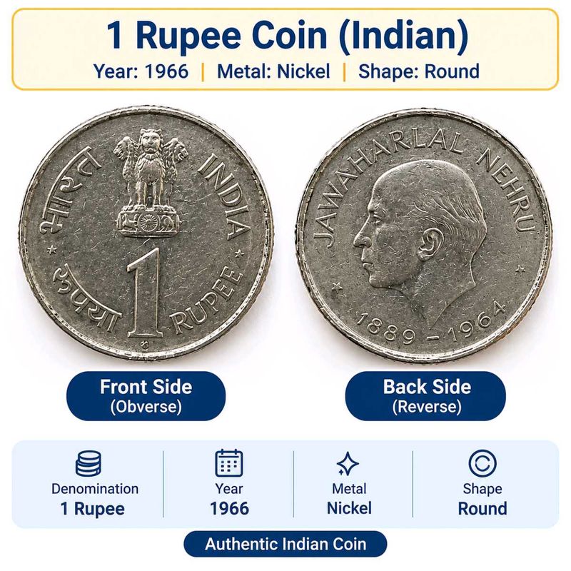 Old One Rupees Coin 1889 - 1964