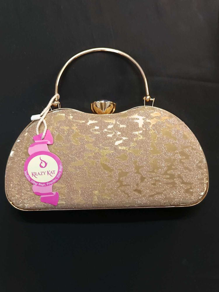 Elegant Golden Party Clutch with Crystal Lock