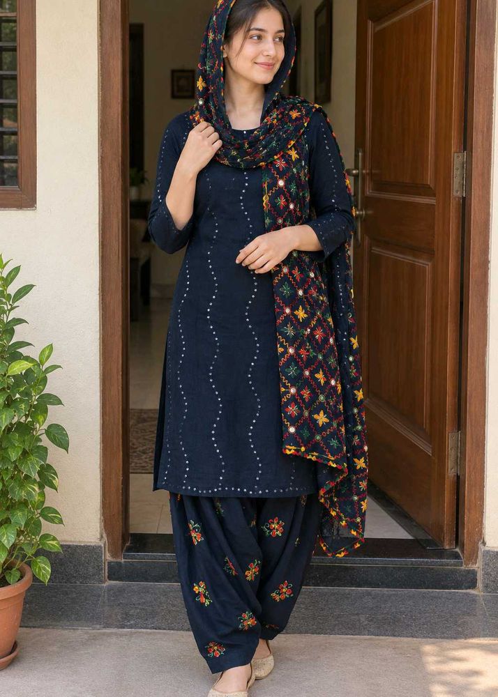 Elegant Embroidered Suit with Multicolor Dupatta