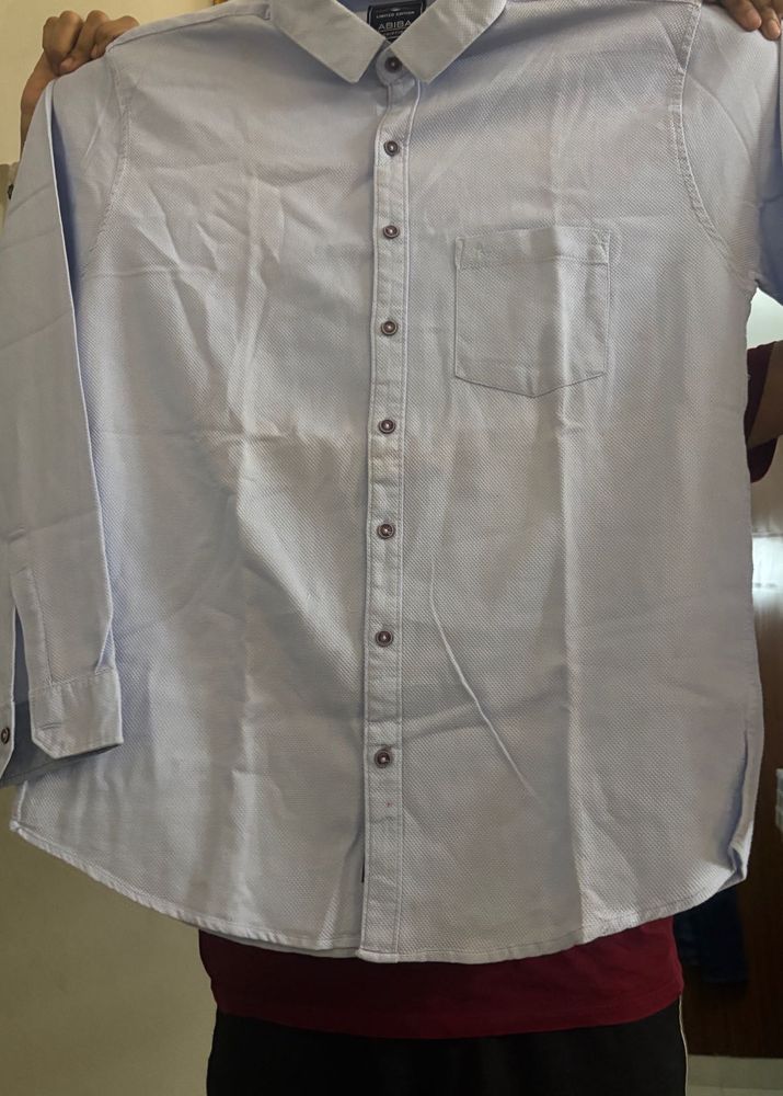 Light Blue Textured Button-Up Shirt